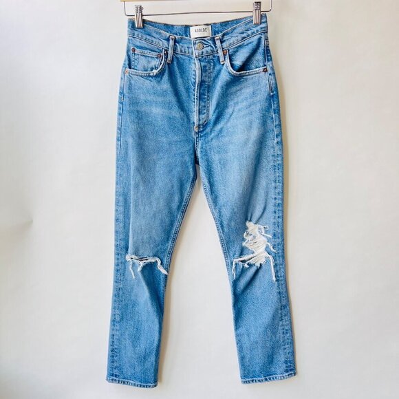 Agolde Riley Highrise crop distressed jeans, blue, size 26 N58 - Picture 2 of 12